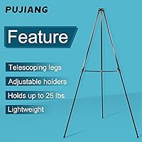 Vista 4 de PUJIANG Caballete telescópico de aluminio de 63 pulgadas, trípode ligero ajustable para piso de 25 libras, letrero de exhibición de caballetes