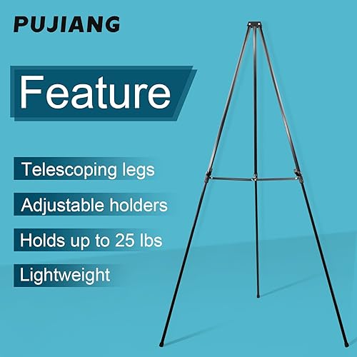 Miniatura 4 de PUJIANG Caballete telescópico de aluminio de 63 pulgadas, trípode ligero ajustable para piso de 25 libras, letrero de exhibición de caballetes de