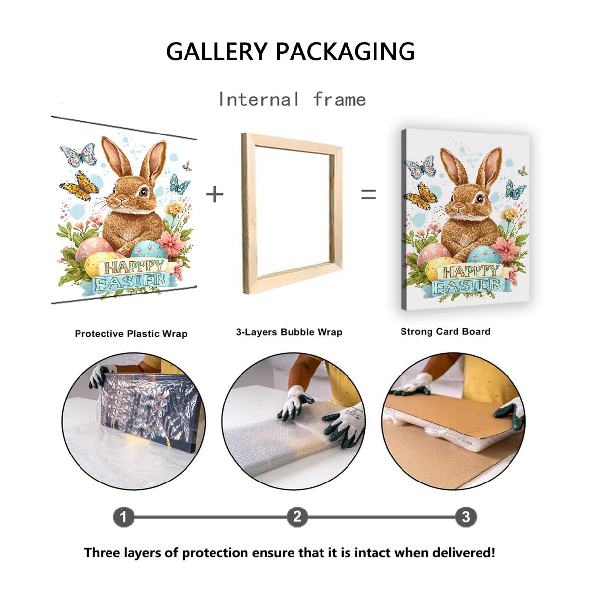 Vibrante estampado de conejo de Pascua en lienzo Mariposas voladoras Imágenes Estampado de flores primaverales Huevos moteados Arte para la decoración del apartamento de la biblioteca 60x90cm