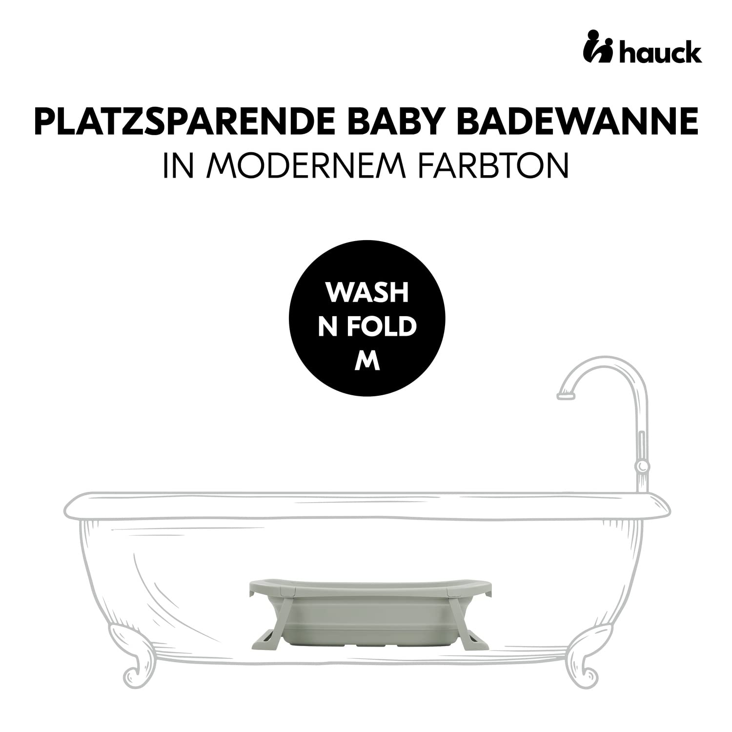 hauck Składana wanienka dziecięca Wash N Fold M dla niemowląt i małych dzieci do 16 kg, korek odpływowy ze zmianą koloru w wysokiej temperaturze, miękkie materiały, 80 x 48 x 25 cm (Sage)
