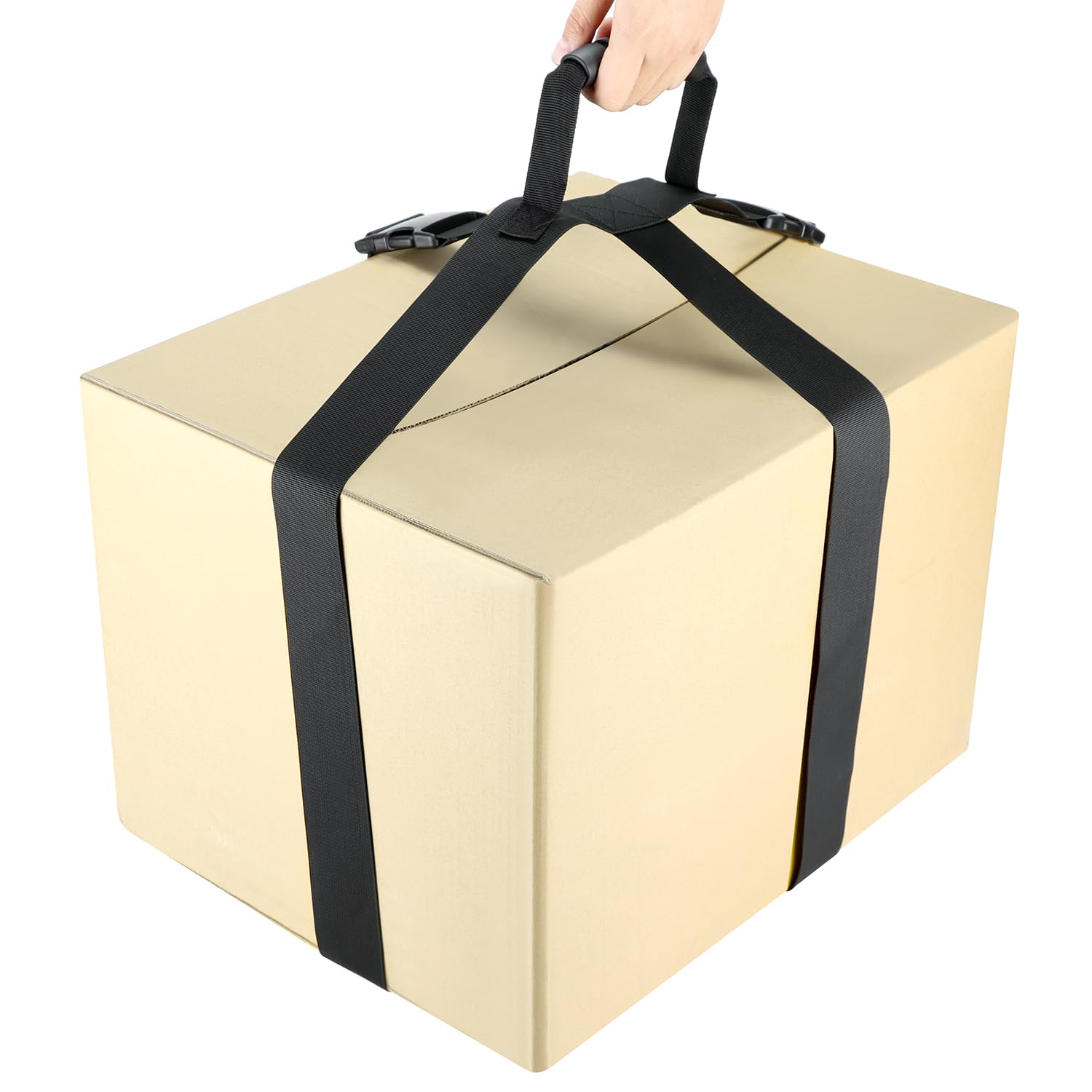 QWORK Heavy-Duty Box Carrying Strap with Handle, 55 Lbs, 118.1 inch, Adjustable Nylon Cross Straps with Ergonomic Rubber Grip