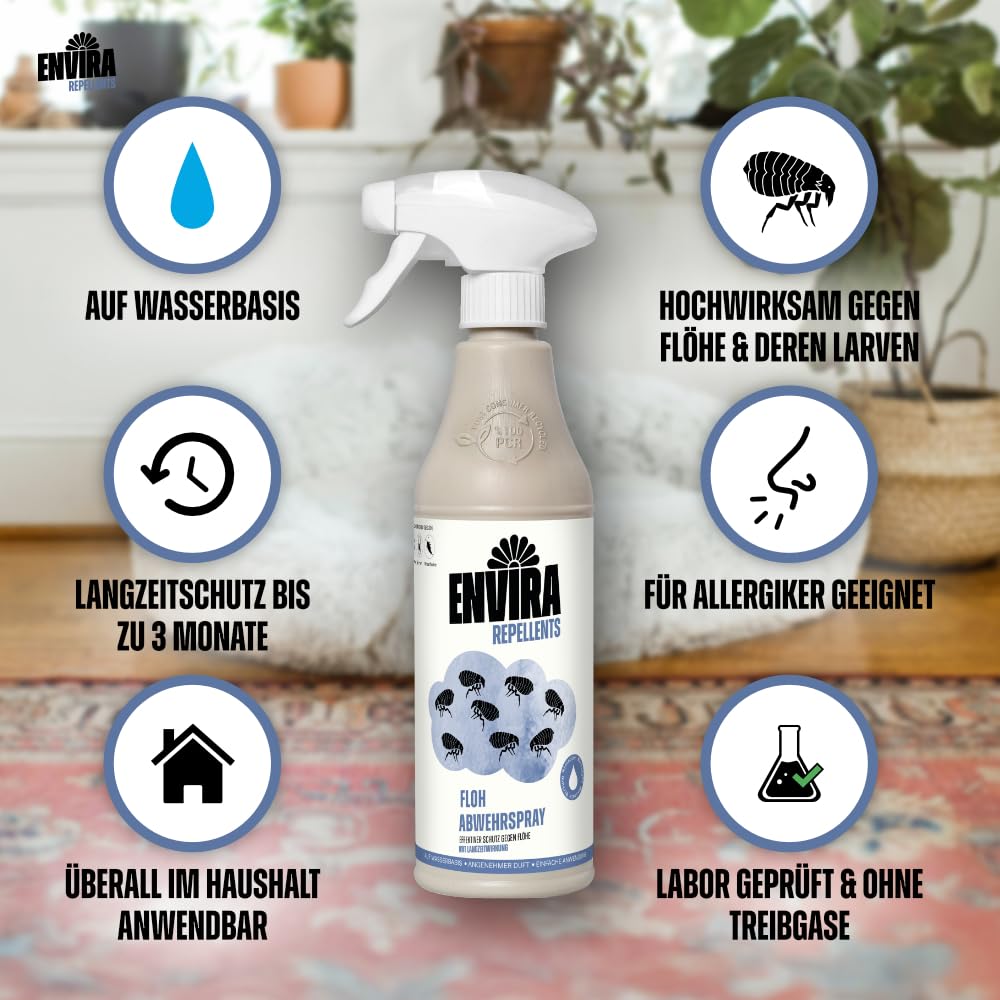 Envira Flohspray 500 ml + 2 x 2 Liter - effektiv gegen Flöhe & Katzenfloh | Floh Spray mit Langzeitwirkung für Wohnung und Möbel - zuverlässiges Flohmittel und Flohschutz im Haushalt