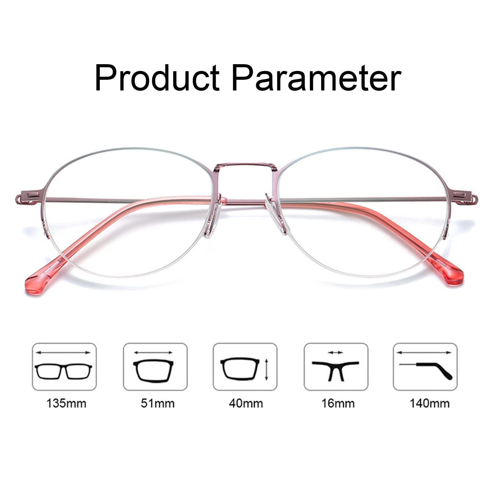 Mujeres Anti-Luz Azul Gafas de Lectura Metal Redondo Medio Marco Gafas para Ancianos HD Antideslumbrante Tensión Ocular Lector de Computadora +1.0 a + 3.0,Pink-+1.50