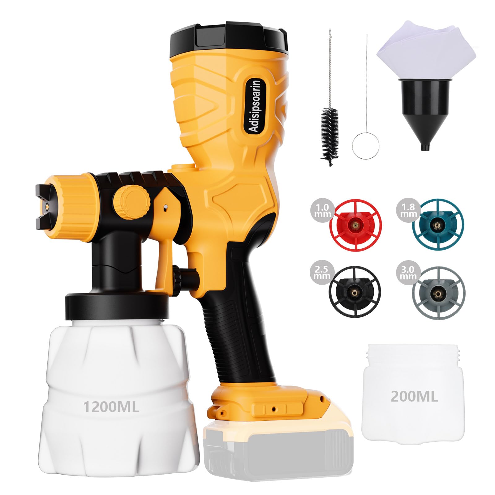 Adisipsoarin 18 V Farbsprüher High Speed für Dewalt 18 V Batterie, 2 Behälter, leicht zu reinigen, für Hausmalerei, Möbel (Batterie nicht im Lieferumfang enthalten)