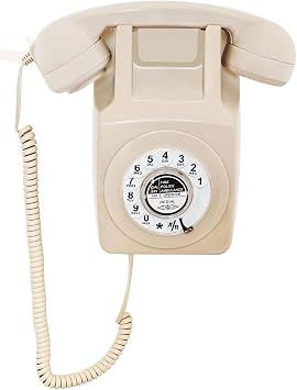 Vintage Wall Telephone, Retro Rotary Dial Landline Phone, Classic Corded Wall-Mount Home Phone, Ivory Antique Old Fashioned Working Telephone with Redial for Office/Hotel/School/Gift