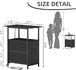 Somdot Narrow End Table with Charging Station, 24.4" Tall Side Table with 2 Fabric Drawers, Skinny Nightstand for Small Spaces, Living Room, Bedroom, Black