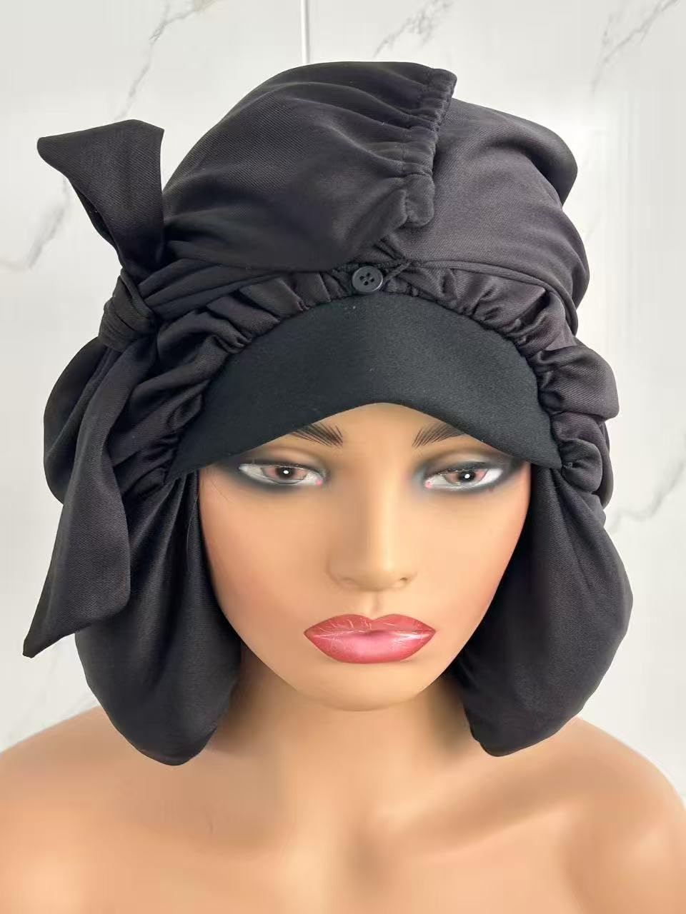 LUFFY Bonnets for Sleeping 2 in 1 Long Hair & Bonnet for Women & Soft Breathable and Smoothy & Bonnet for Braids Black（Bowknot style）