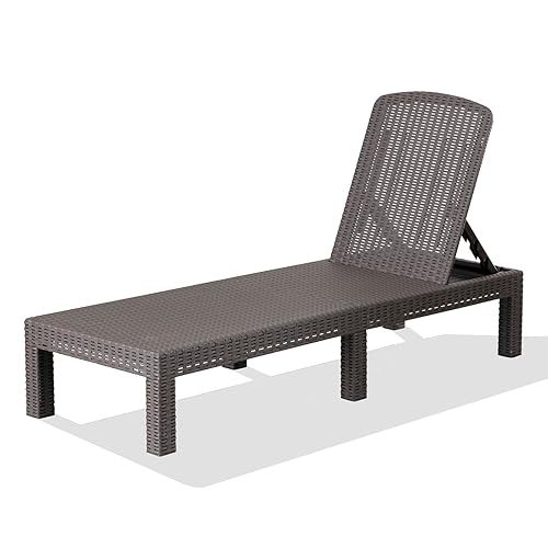 Outdoor Chaise Lounge Chair for Pool, Patio Bench Waterproof Sunbed,Mocha