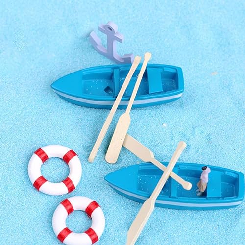 Miniatura 5 de SAFIGLE 5 juegos de decoración de mini barcos y paletas, miniatura náuticas de resina y madera para casa de muñecas, jardín, hogar, vacaciones y