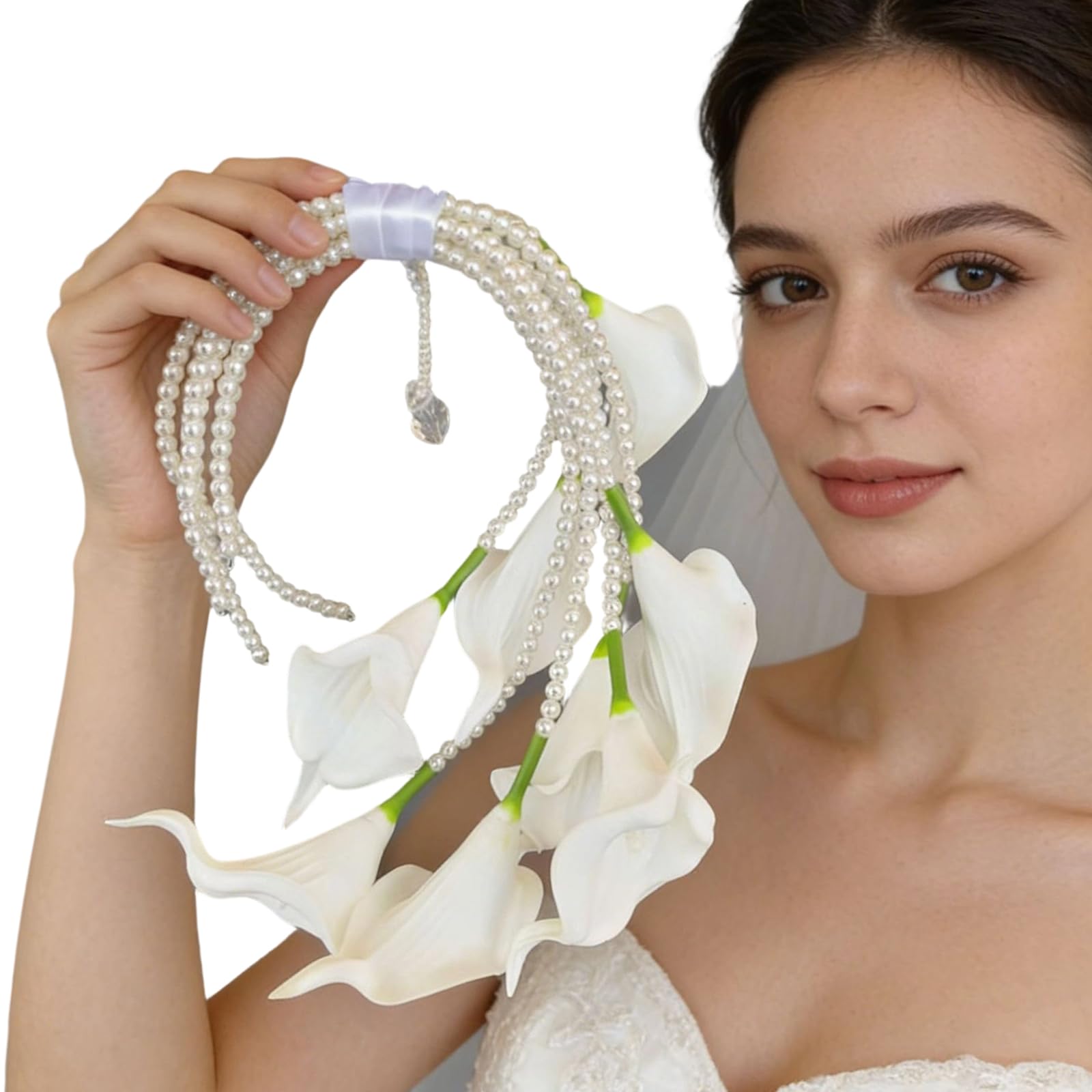 FGDTREE Simulation Bridal Handheld Flower for Wedding Ceremonies and Photography Dressingup Hand Carry Artificial Floral Bouquet Satined Ribbon Flower Bouquet