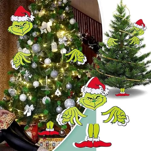 Elf Christmas Decorations, Christmas Tree 𝐆rinch Decorations Creative Christmas Tree Topper Head For Grinch Christmas Tree Topper Head Arm And Legs -Creative Christmas Home Party Decorations #TOP5