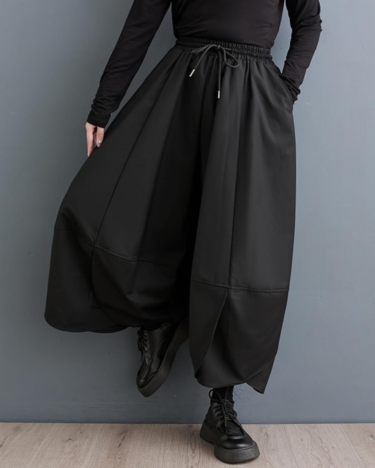 ellazhu Women's Puffy Drawstring Elastic Waist Drop Crotch Hakama Harem Wide Leg Pants GZ81 A - Image 3