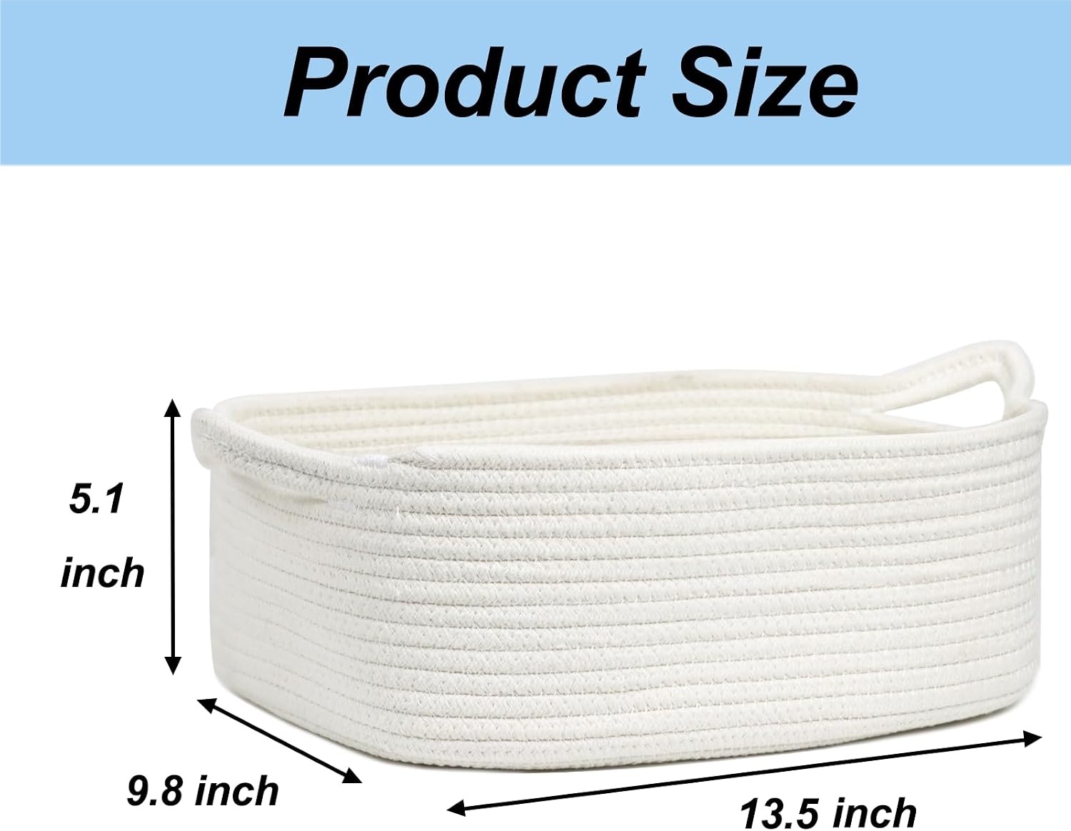 Woven Cotton Rope Storage Basket with Handles, White, 13.5 Inch image 5
