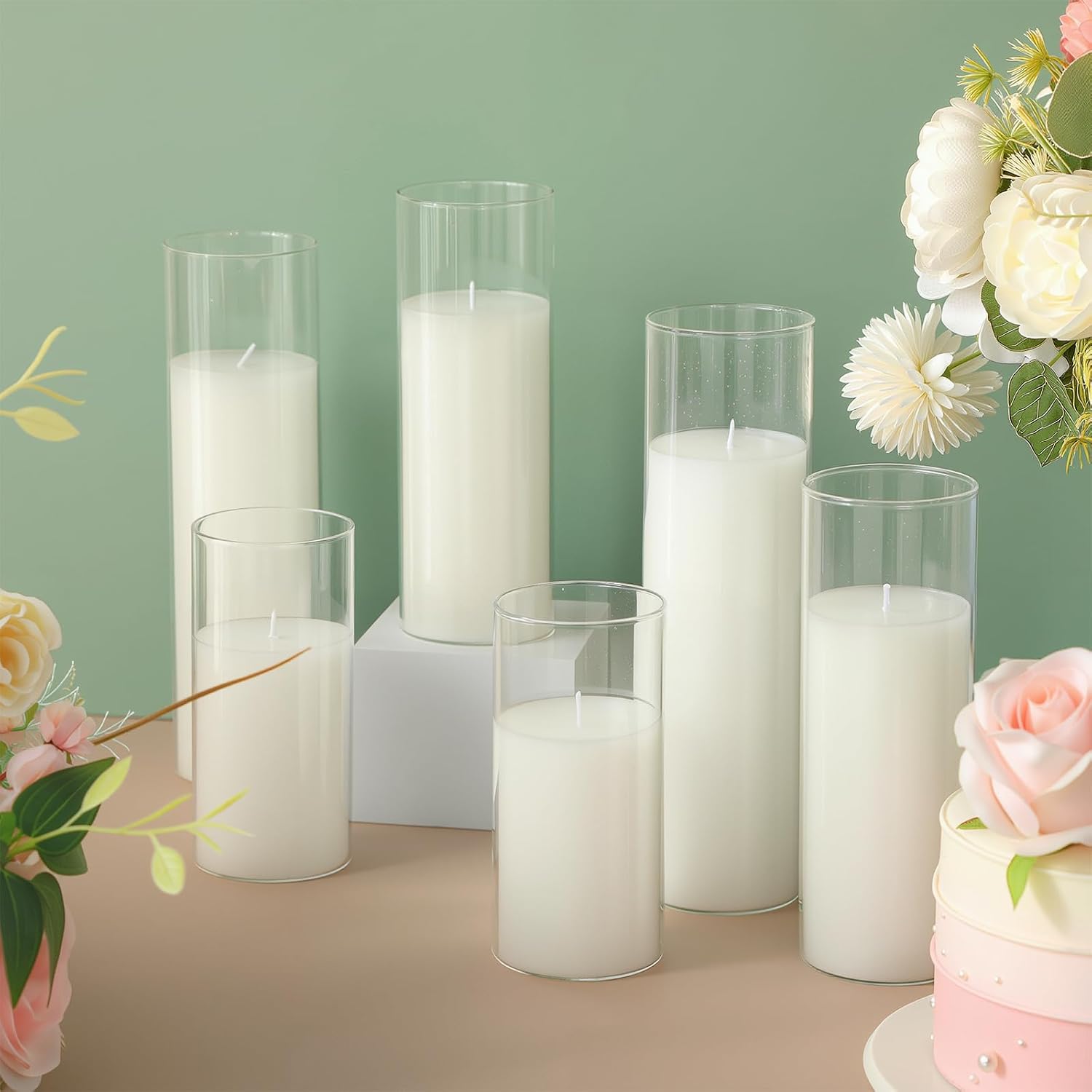 Shihanee 36 Pcs Candle Holders for Pillar Candles Glass,Clear,White