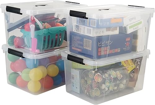 Miniatura 11 de Cajas de almacenamiento de plástico de 8 L, contenedor de almacenamiento transparente con mango negro, paquete de 2