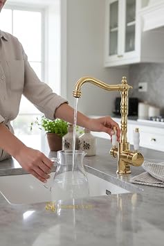 SAO LU YAPI Gold 3 Way Kitchen Faucet Gold Zen Design Purified Rustic Kitchen Faucet Sink Faucet