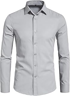 Stretch Mens Slim Fit Dress Shirts Formal Long Sleeve Button Down Shirts
