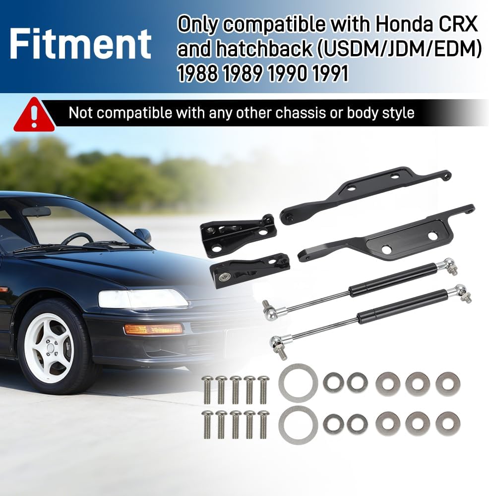 AUTOVIC Hood Hinge Latch Support Billet Aluminum for Honda Civic CRX EF 1988-1991