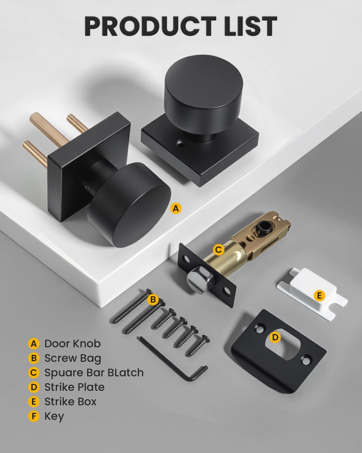 Goldenwarm Matte Black Passage Door Knobs Interior, Zinc Alloy Matte Black Door Knob for Hallway & Closet & Living Room, Non-Locking Function, Adjustable & Reversible - 6 Pack