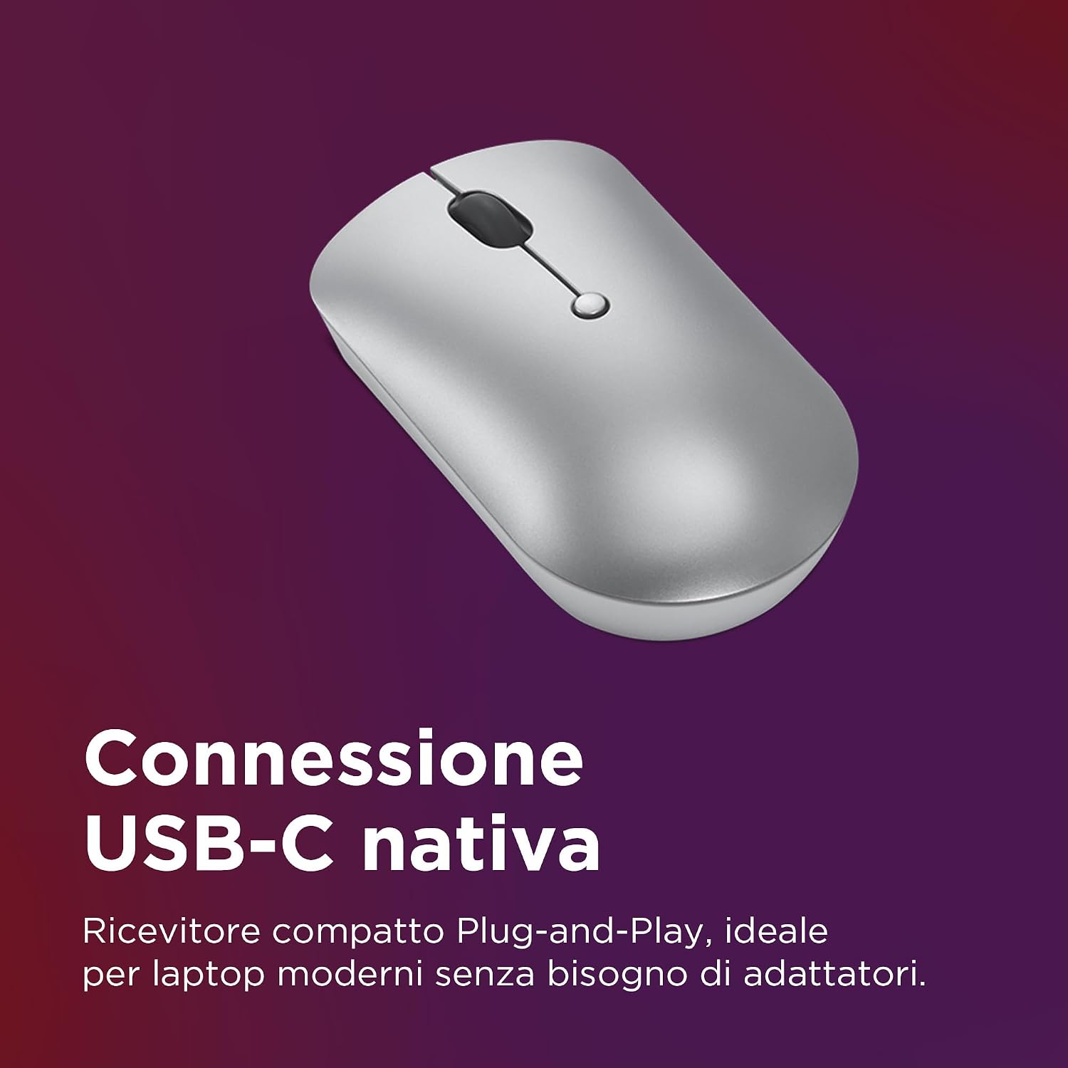 Lenovo Ratón Inalámbrico 540 USB-C Compacto – Receptor USB, Sensor Óptico, 2.4 GHz, Indicador LED, hasta 2400 dpi, Batería Superior A 12 Meses, 4 Botones, Diseño Ambidiestro, Color Gris Nube 3