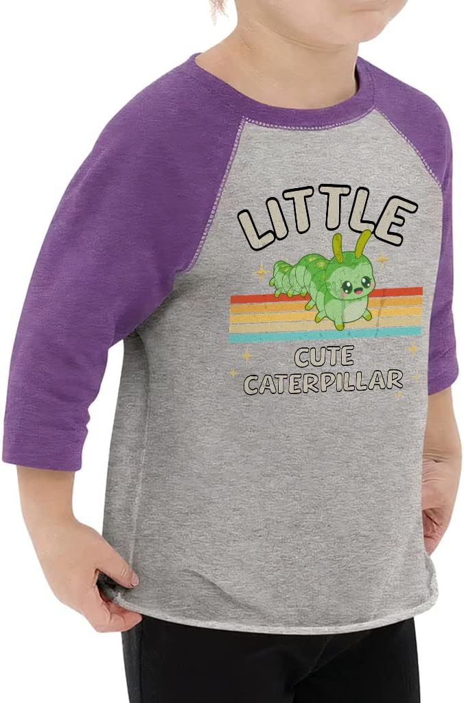 Caterpillar Toddler Baseball T-Shirt - Cute Graphic 3/4 Sleeve T-Shirt - Art Kids' Baseball Tee