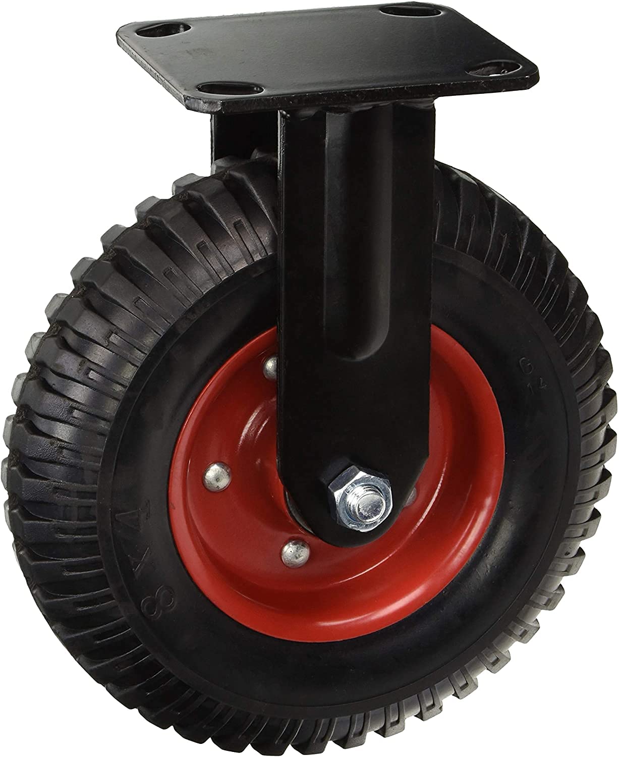 POWERTEC 17053 Fixed Heavy Duty Industrial Caster, 8” Wheel Rubber Knobby Tread – Black