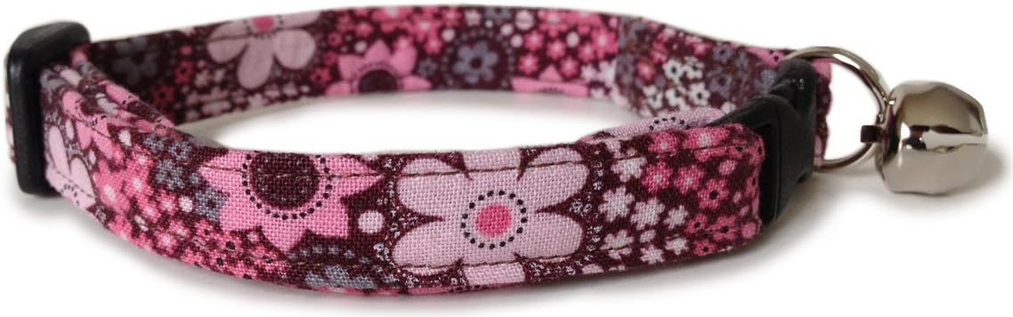 CritterGear Breakaway Cat Collar in Brown Pink Daisies (Handmade in The U.S.A.)