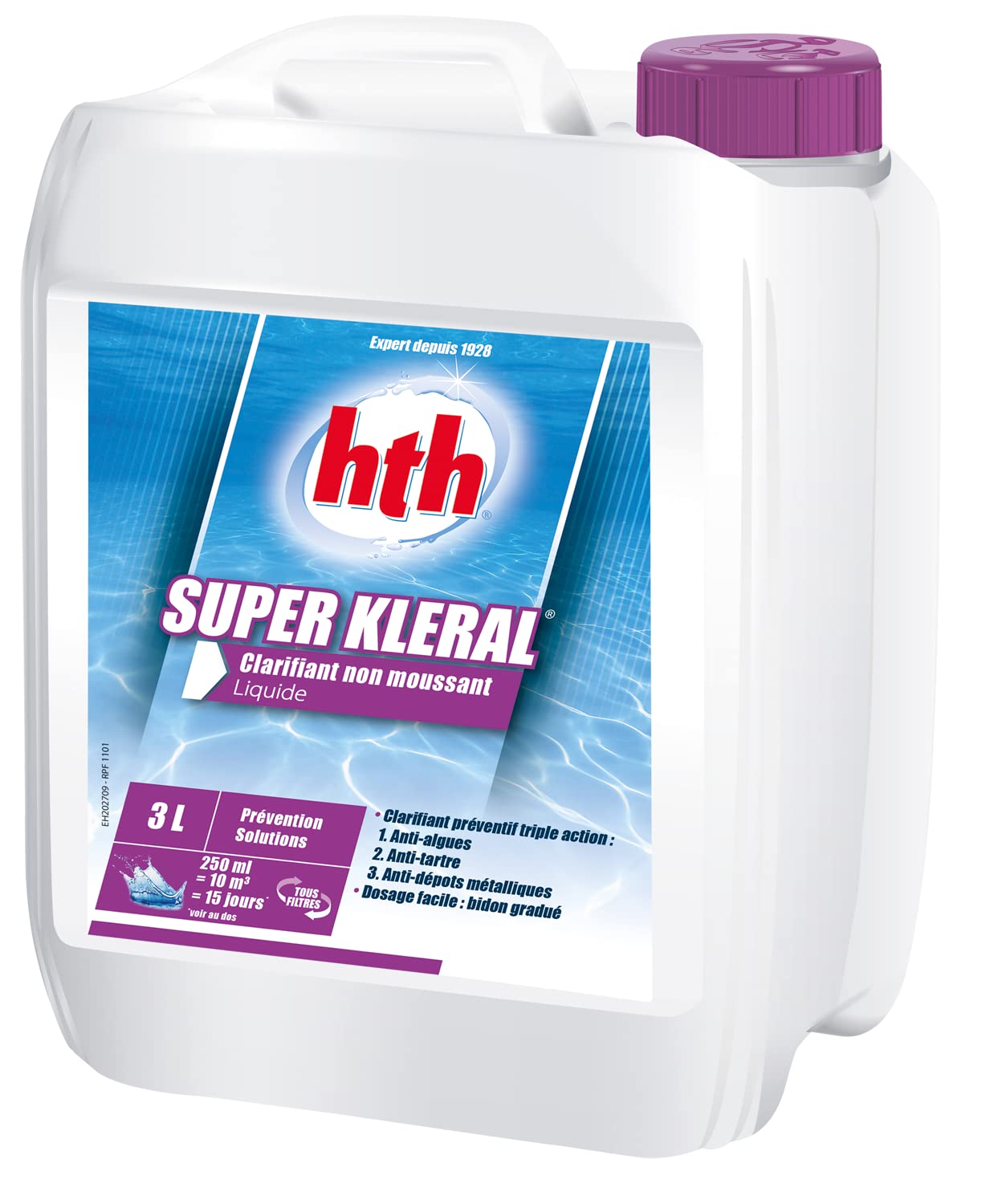 HTH Super KLERAL Liquide - 3L | Anti-Algues Multifonction - Triple Action : Anti Algues, Anti Tartre, Séquestrant Métaux - Non moussant + 10 Tests HPS OFFERTS 6 en 1