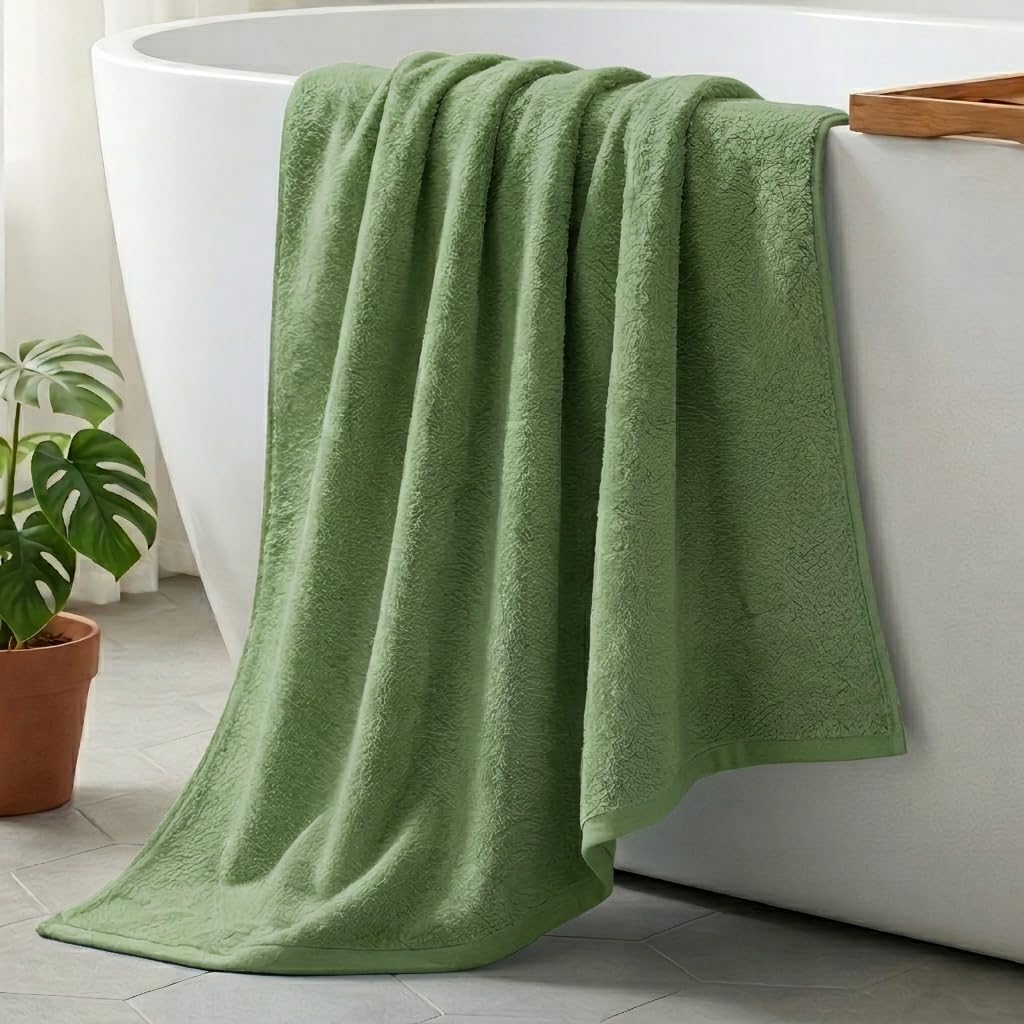 Vie TRIOMPHE Standard Zero-Twist Bath Towel 70x140cm, Long-Staple Cotton Fresh Matcha Green, Ultra-Soft Absorbent Hotel-Quality Towel, 330g, Machine Washable Bathroom Staple