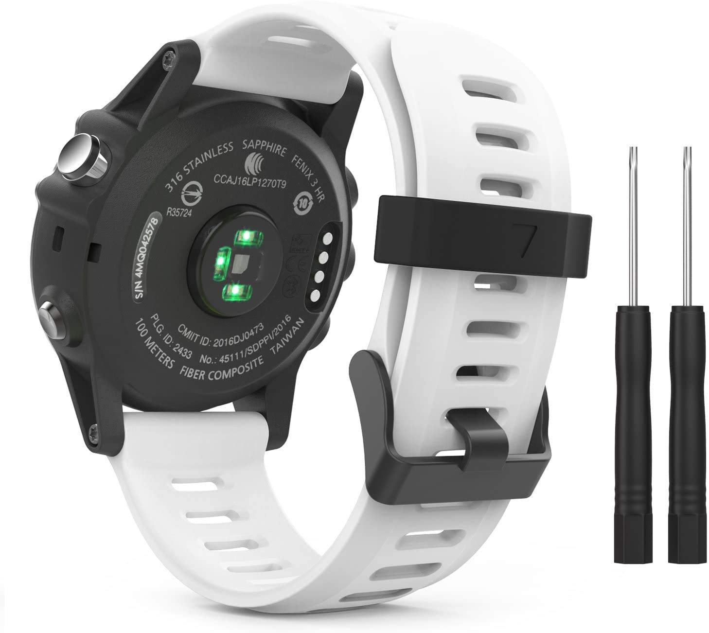 CoolCatClickAE Silicone Watch Strap 26mm width for Garmin Fenix 6X/Fenix 6X Pro/Fenix 5X/ Fenix 5X Plus/Fenix 3/Fenix 3 HR/Descent MK1/D2 Delta PX (White)