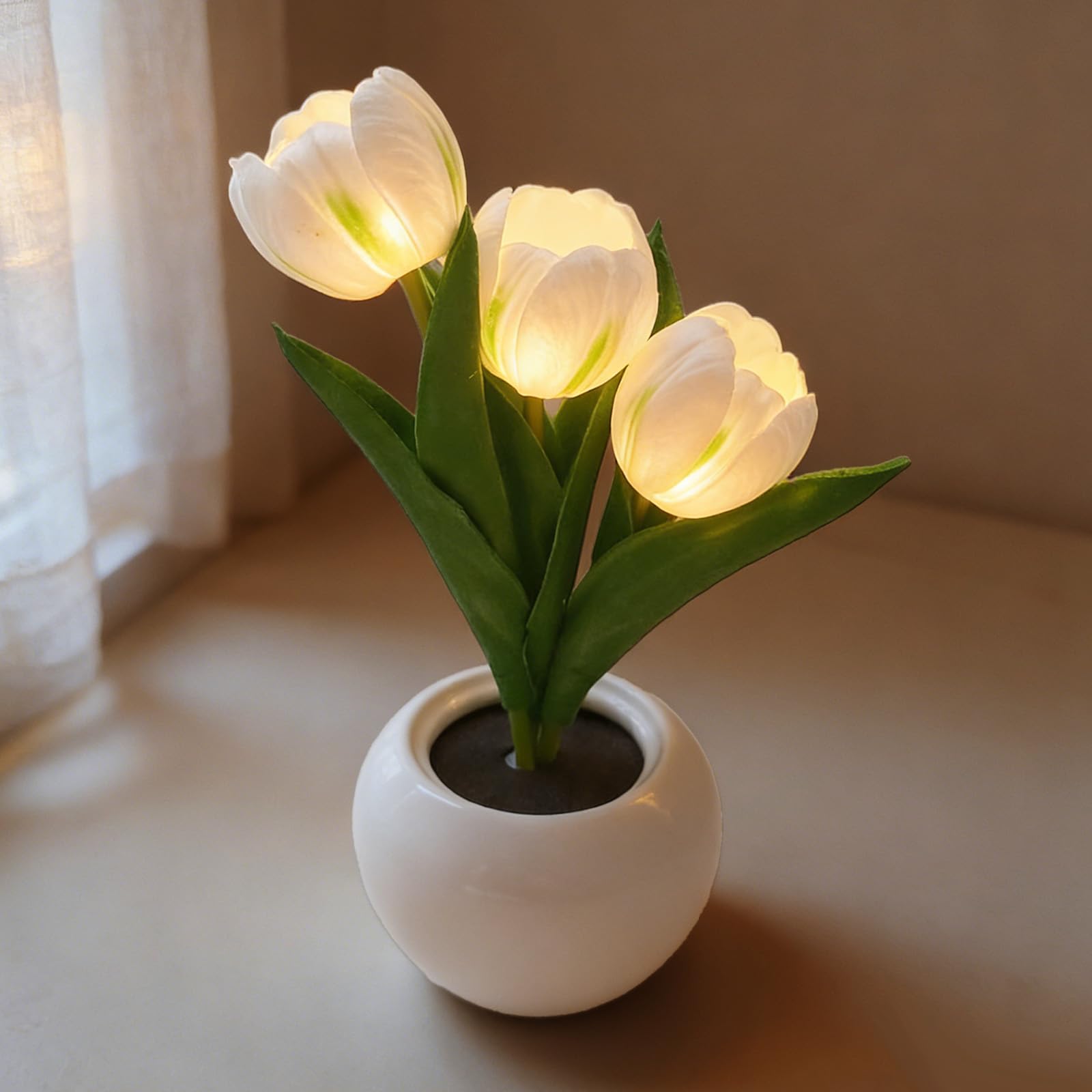 Richaa White Tulip Lamp, 3 Flower Tulips Night Light, Flower Tulips Table Lamp Mother's Day Christmas Birthday Thanksgiving Gift for Women Girlfriend Grandma