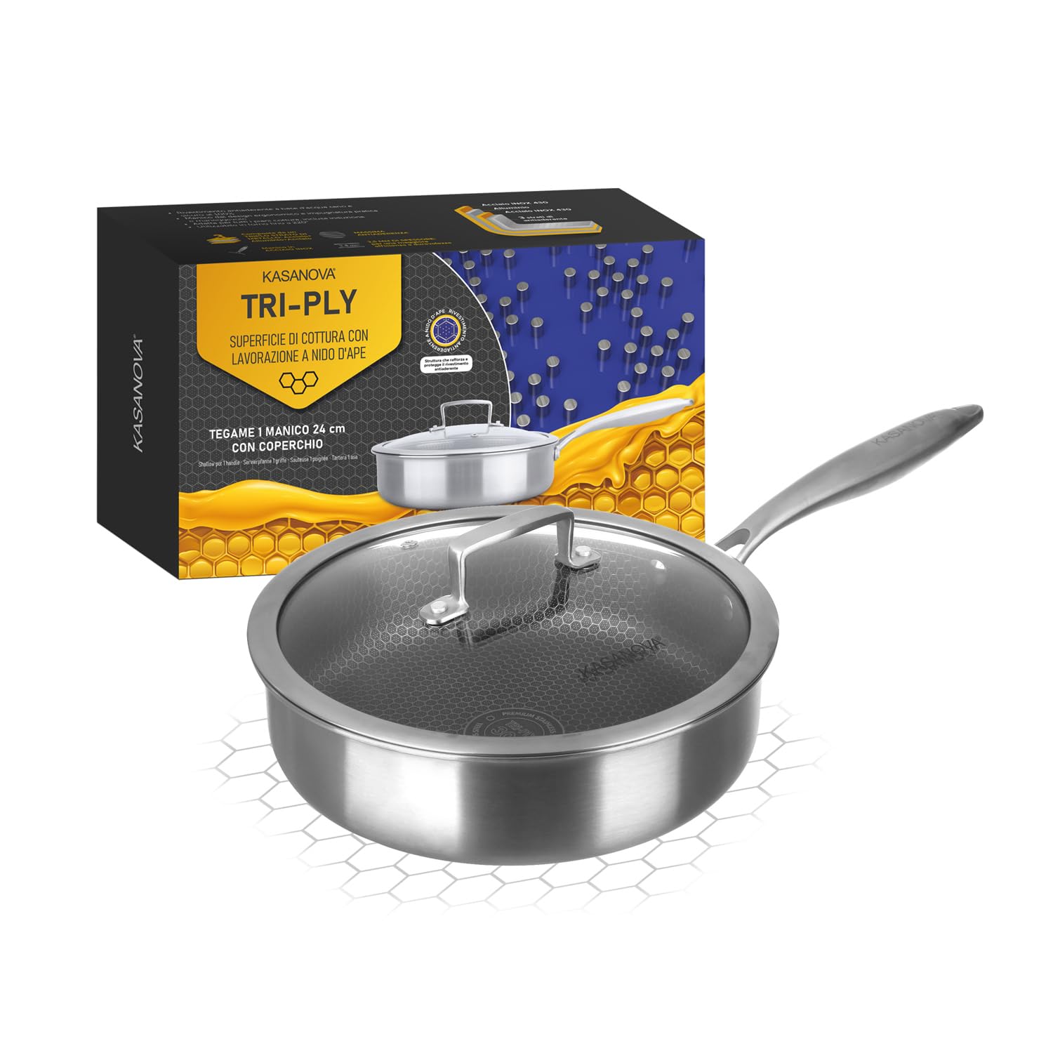 TRI-PLY Frying Pan with Handle 24 cm 3-Layer Lid