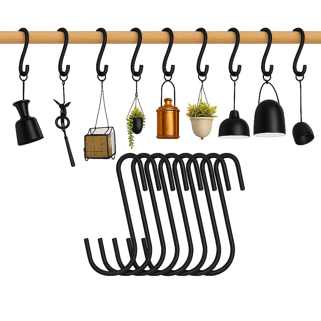 20 Pack 2.4″ Black S Hooks for Hanging Heavy Duty, Jean Hooks for Closet, S Hooks for Hanging Plants & Pots, S Shaped Hooks, S Hook for Closet, Utensils, Pots & Pans, Clothes, Bags, Towels