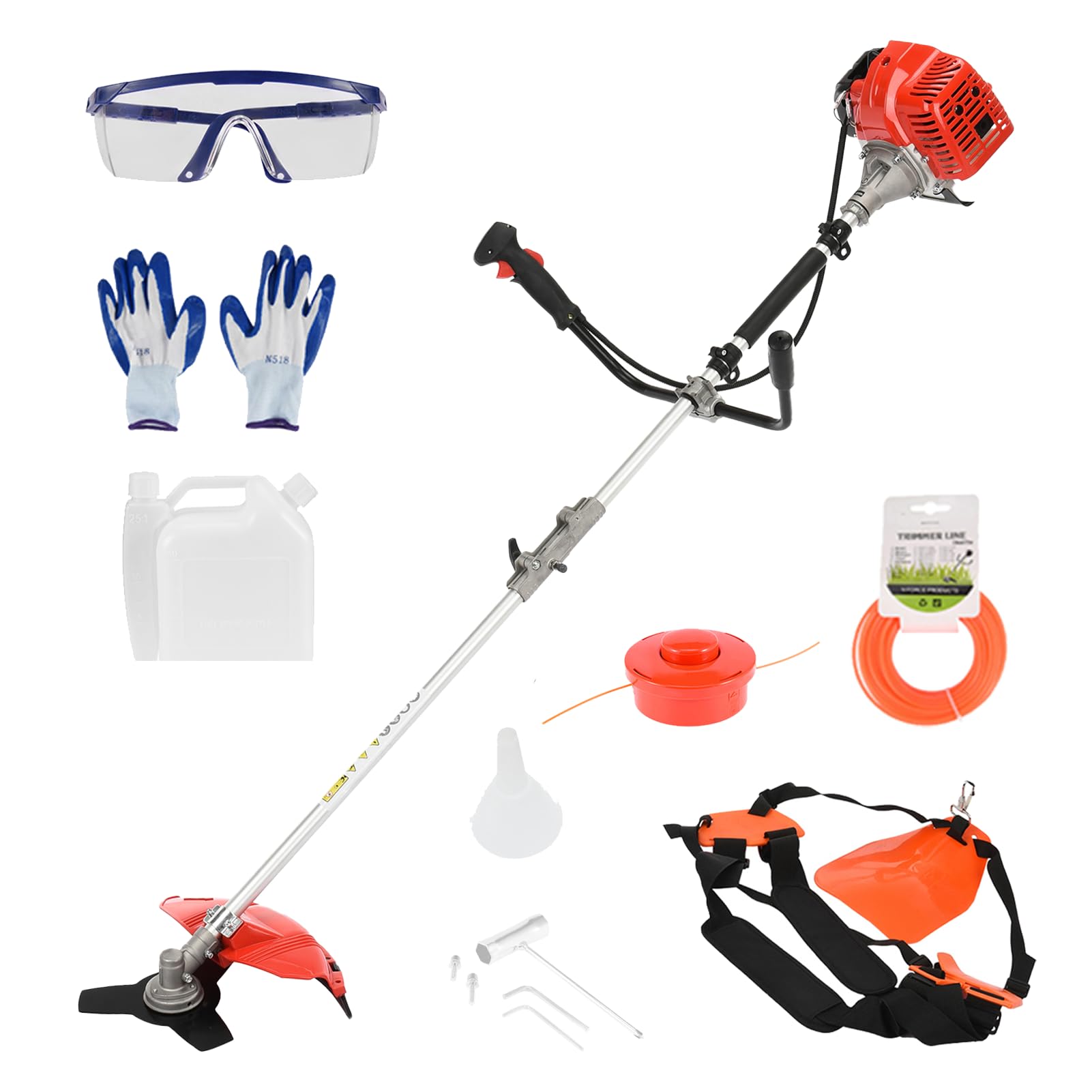 Decespugliatore a benzina da 52 cc, decespugliatore resistente con lama, strumento da giardino Mutil 2 in 1, albero lungo, tagliabordi, imbracatura inclusa, ideale per la manutenzione del giardino