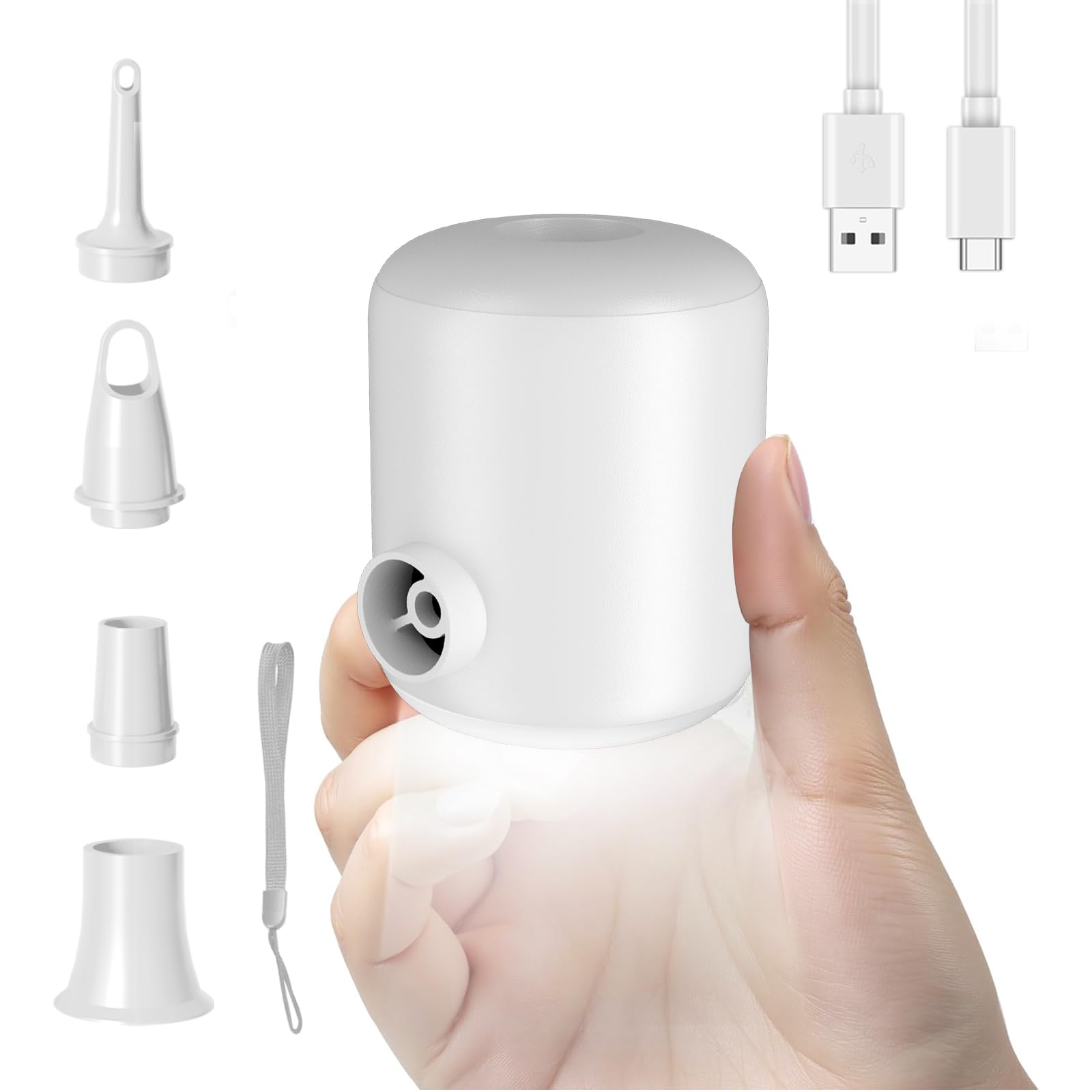 Portable Air Pump for Inflatables,Mini Air Mattress Pump with 2200mAh Battery & Camping Light, Rechargeable Air Pump for Swimming Rings, Pool Floats, Sleeping Pads, Vacuum Bags