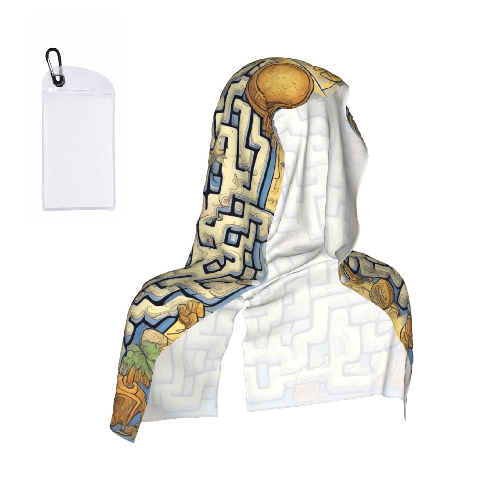 CNTDBU Labyrinth Treasure Map Cooling Towel Hooded-Instant Chill Neck Cover for Sports, UV Cooling Rag for Running Gym