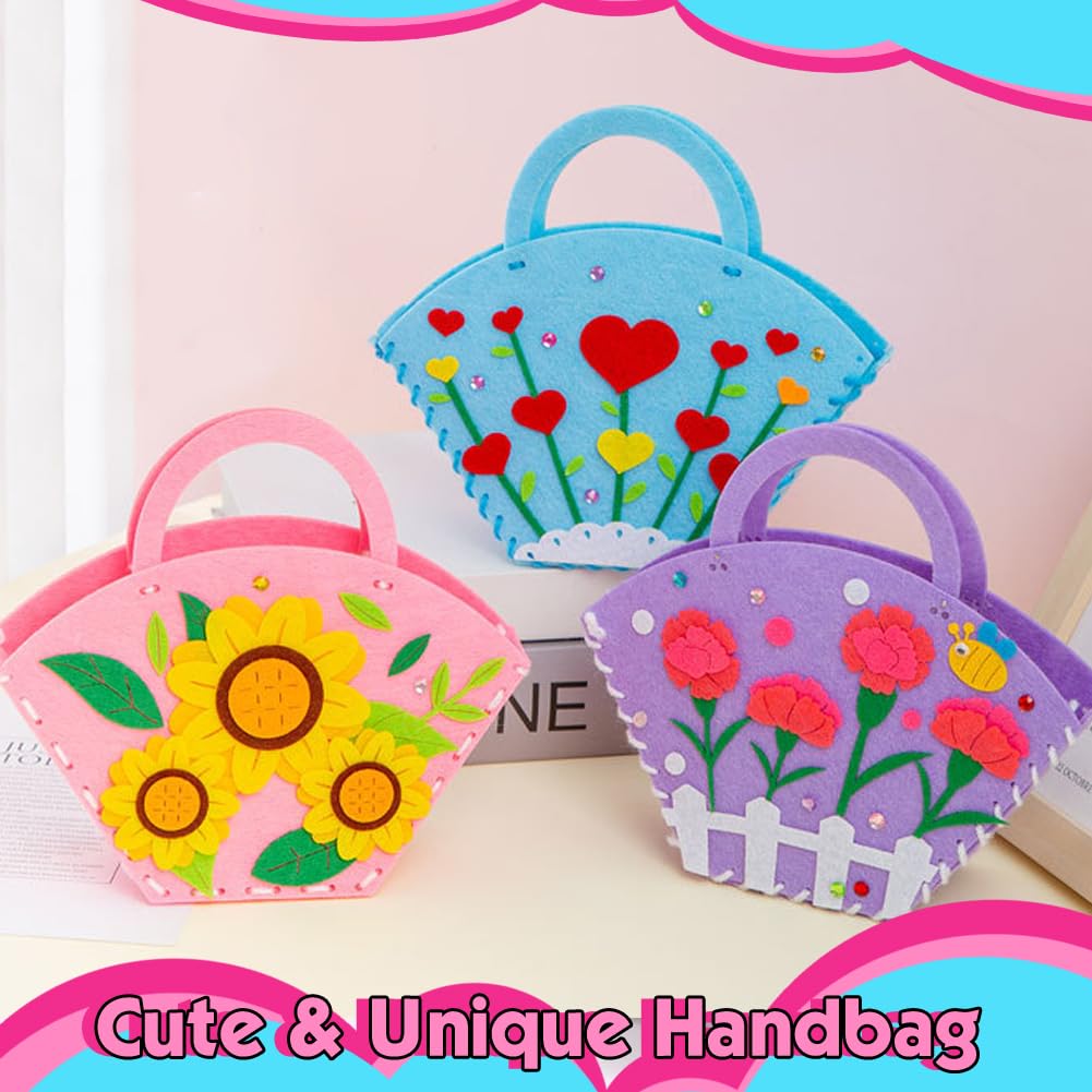 Cosysparks Felt Craft Kit for Kids 3 Pack Handbag Sewing Kits for Beginners Fun DIY Educational Gift with Sewing Tools for Girls (Style4) - Image 3
