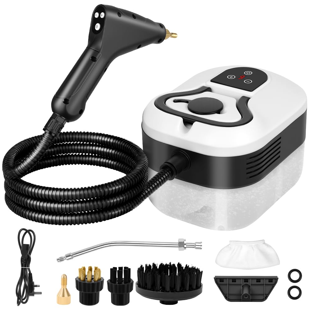 Vicloon Myjka parowa, Ciśnienie pary: 3,5 bar, Czas podgrzewania: 15 s, Moc: 2.500 W, Zbiornik: 1,2 l, Myjka parowa wysokiego ciśnienia z 9 akcesoriami do kuchni, samochodu, domu, biura - Cyfrowy
