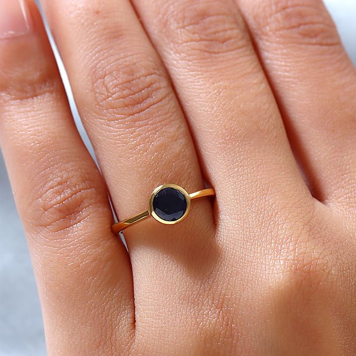 Image of 925 Sterling Silver 18K Gold Plated Birthstone 2 Ct Solitaire Natural Gemstone Ring for Women | Fine Jewelry Gift for Wife, Girlfriend, Sister, Birthday, Anniversary, Rakhi, Rakshabandhan, Valentine's