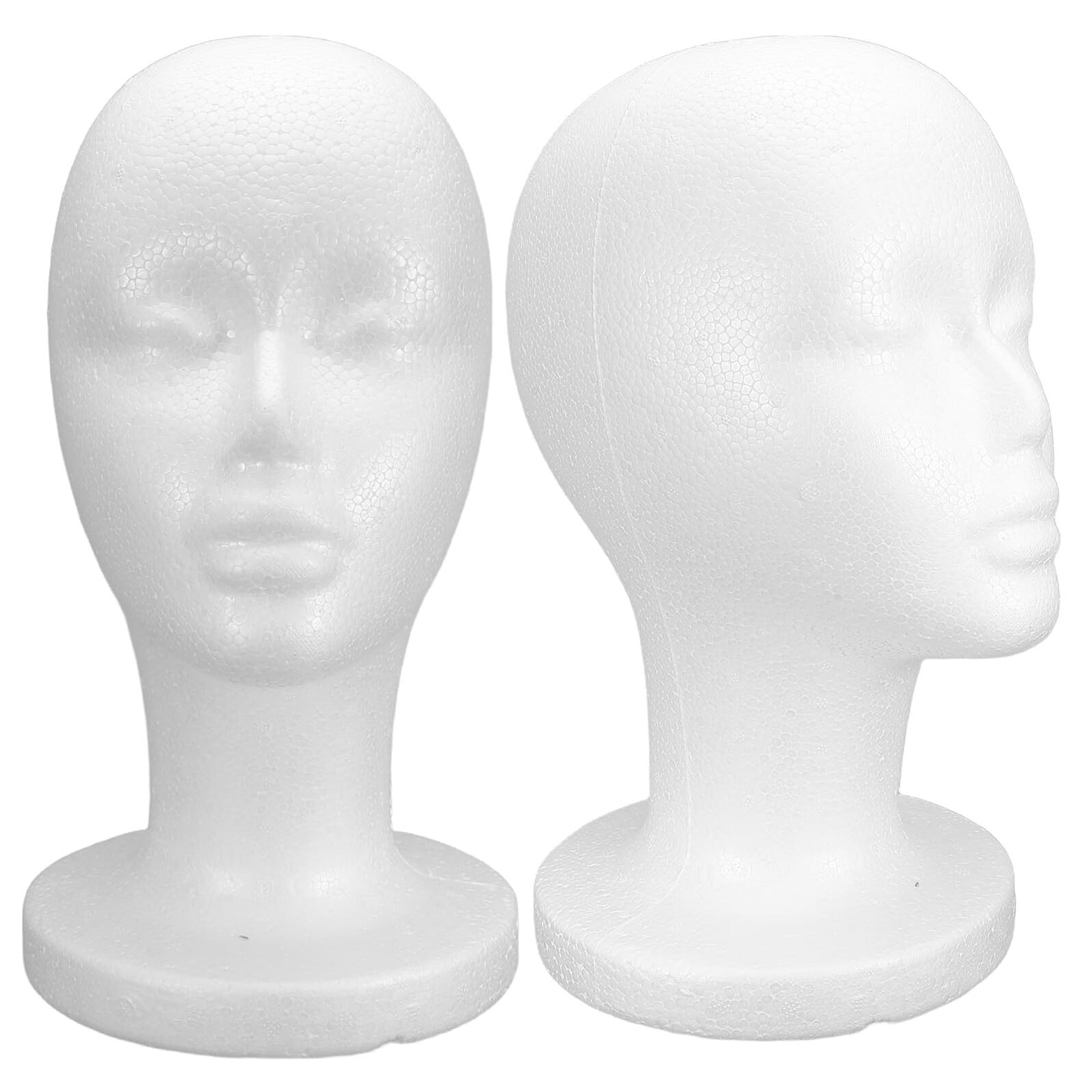 Cabezas de Espuma para Pelucas 2 Piezas Soporte Maniquí Femenino Calvo de Poliestireno Expositor Ligero Multifuncional para Sombreros Máscaras y Exhibición Comercial