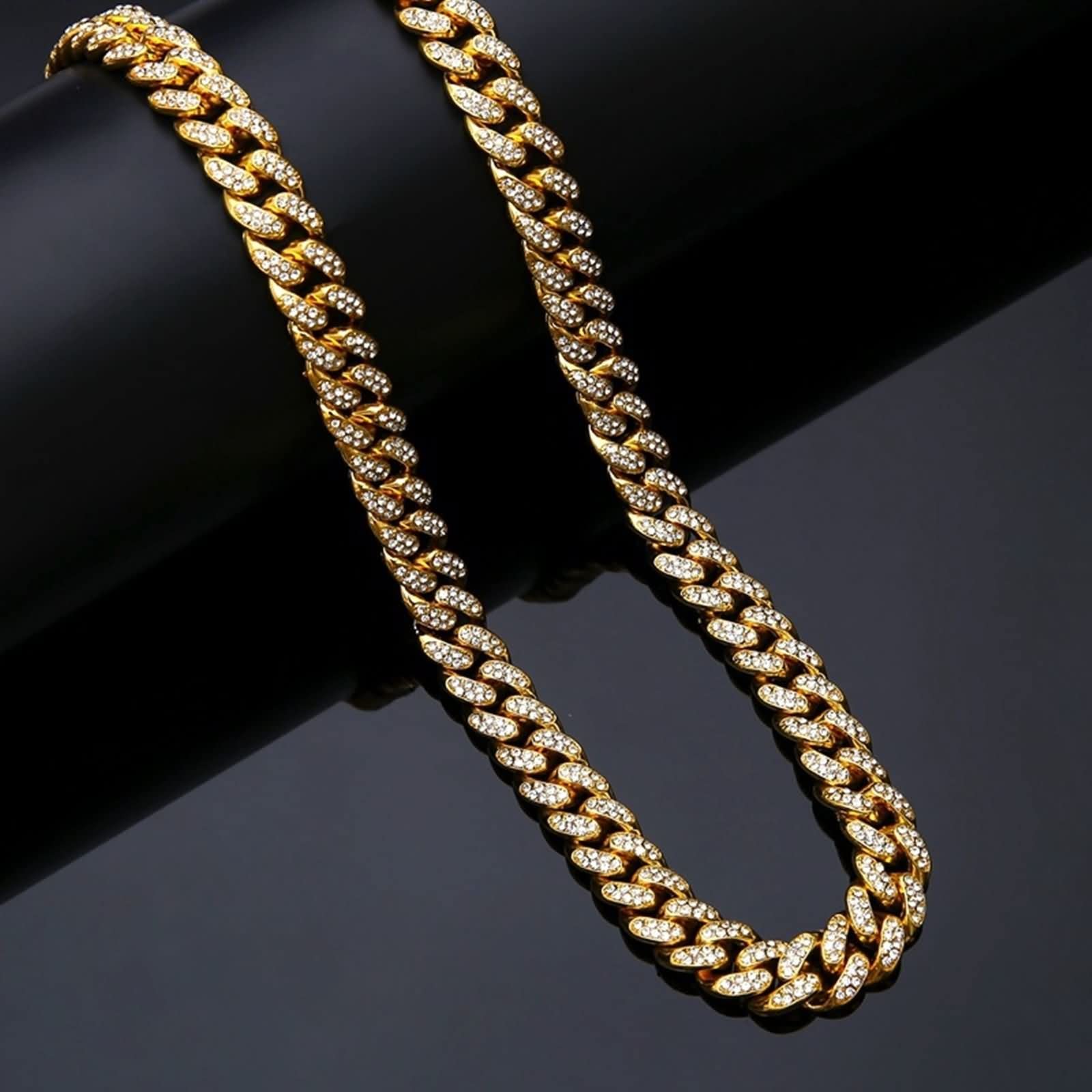 Collana Uomo a Catena,Collana Lunga Uomo 50-75 cm Catenina 12.5 mm Catena Cubana Collana Uomo Catena Lega Collana a Catena Oro Uomo