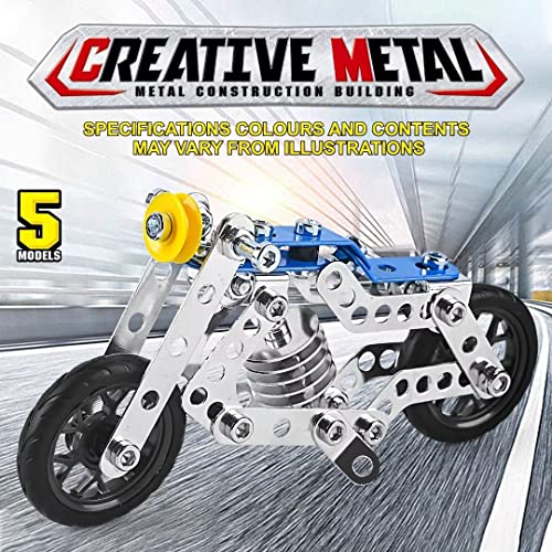 Image of Ferthor Fun Creative Set Motorcycle,Stem Building Projects Toys for Kids 8 9 10 11 12+ Year Old,Metal Building Construction Model kit, 5 in 1 Motobike Building Blocks Steam Educational Toys(139PCS)