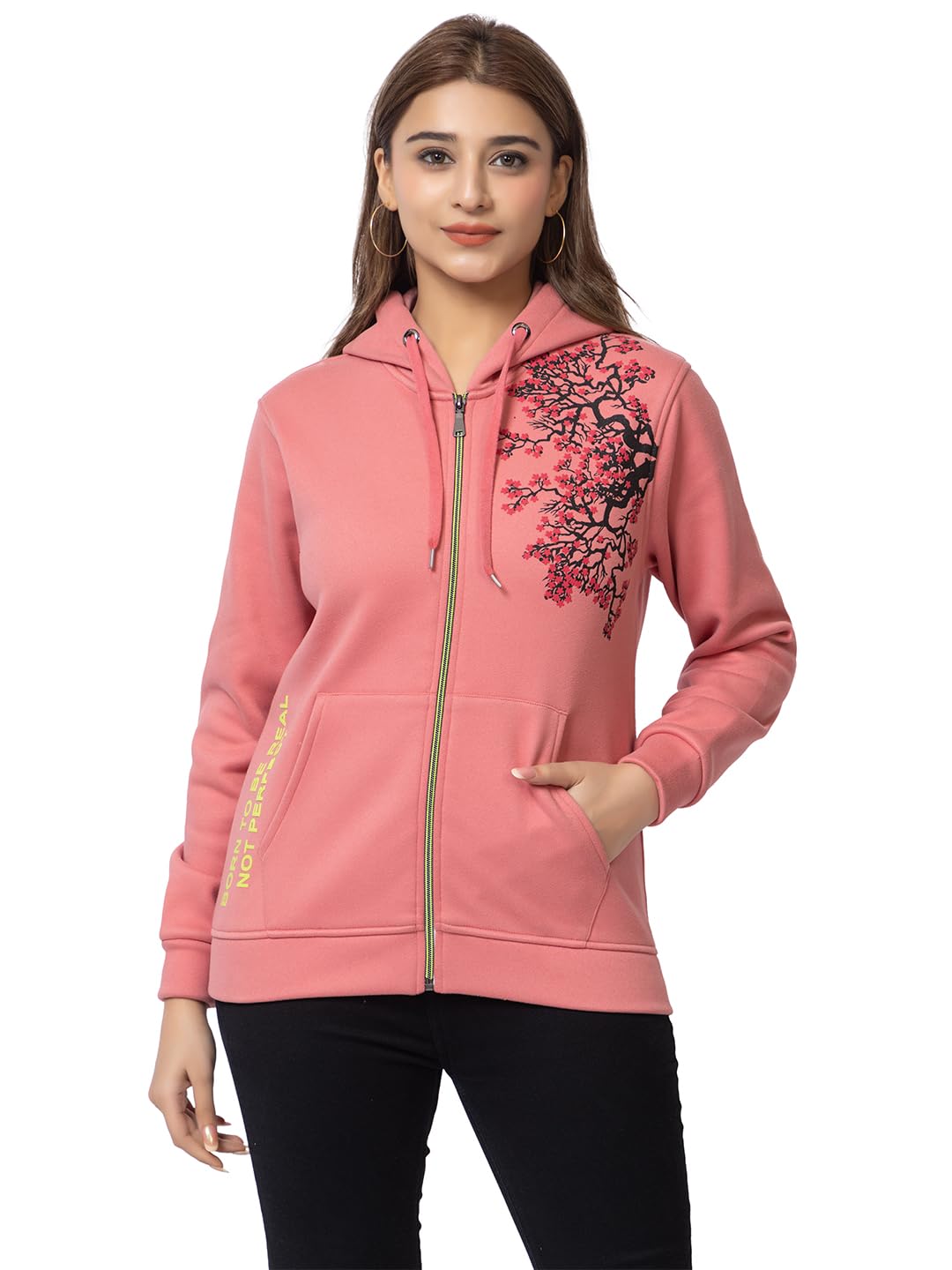 arish Peach Zipper Hoodie with Floral Print, Imported Fleece for Women-picture-49
