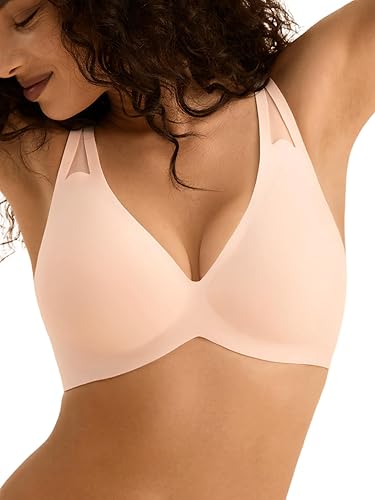 Wireless Jelly Bras for Women - Deep V No Underwire Bralette with Support - Seamless Comfortable Lightly Padded T-Shirt Bra