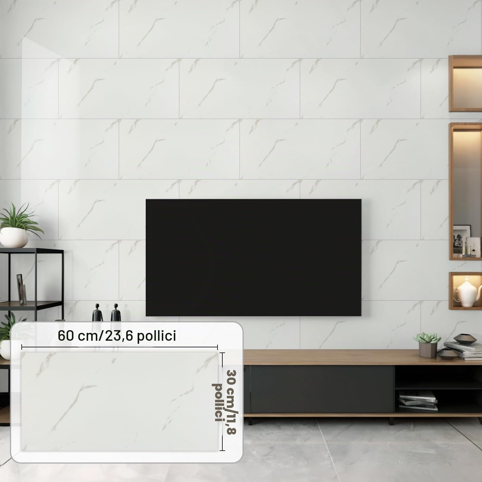 Hode 60x30cm Piastrelle Adesive Bagno Cucina Muro Bianco 10 Pezzi, Effetto Marmo Mattoni Stile Paraschizzi Adesive per Parete PVC Impermeabile Autoadesivo (MarmoBianco)