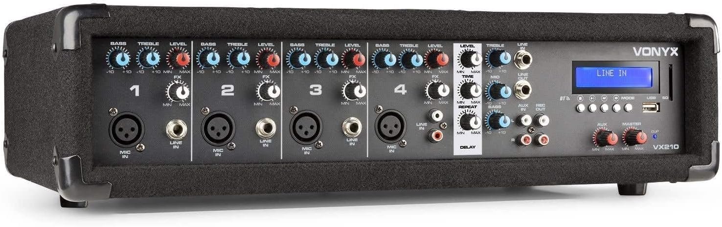 VONYX VX210 Système de Sonorisation Complet Bluetooth - 800 Watts, avec Trépieds Réglables, Table de Mixage Amplifiée, 2 Enceintes, Câbles, Microphone, Idéal pour Animer Vos Soirées
