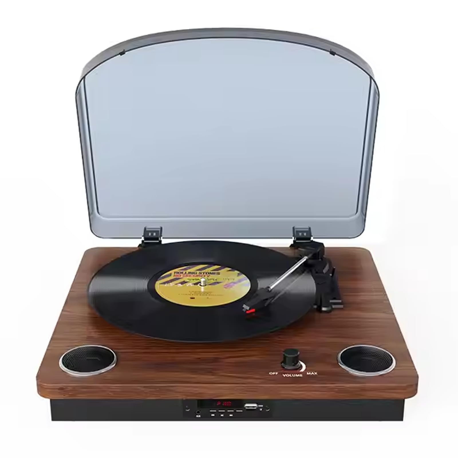 Giradischi con altoparlanti - Dischi in vinile da 7/10/12", 33/45/78 giri, Bluetooth integrato, radio FM, uscita RCA, USB, ingresso AUX, riproduzione wireless - Design in legno e plastica marrone
