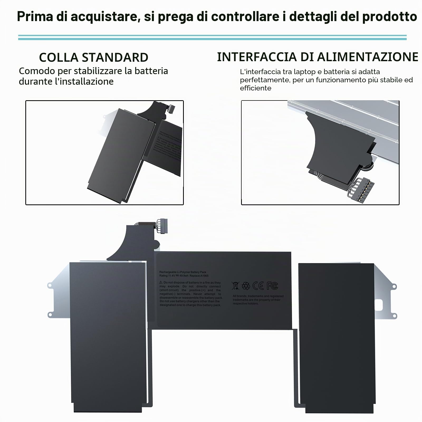 BNDeluxe A1965 A2179 MacBook Air Laptop Batteria A1932 per MacBook Air 13" Retina A1932 (fine 2018-2019) A2179 (inizio 2020) EMC 3184 3302 A1965 Batteria di ricambio per laptop 11.4V 49.9WH