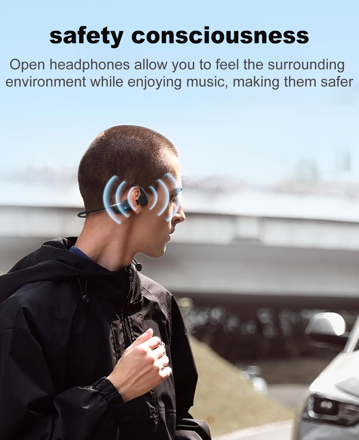 Auriculares de conducción ósea, auriculares deportivos Bluetooth de oído abierto mejorados 2024 con micrófono, IP55, impermeables, 8 horas de reproducción y auriculares inalámbricos IP55 para correr