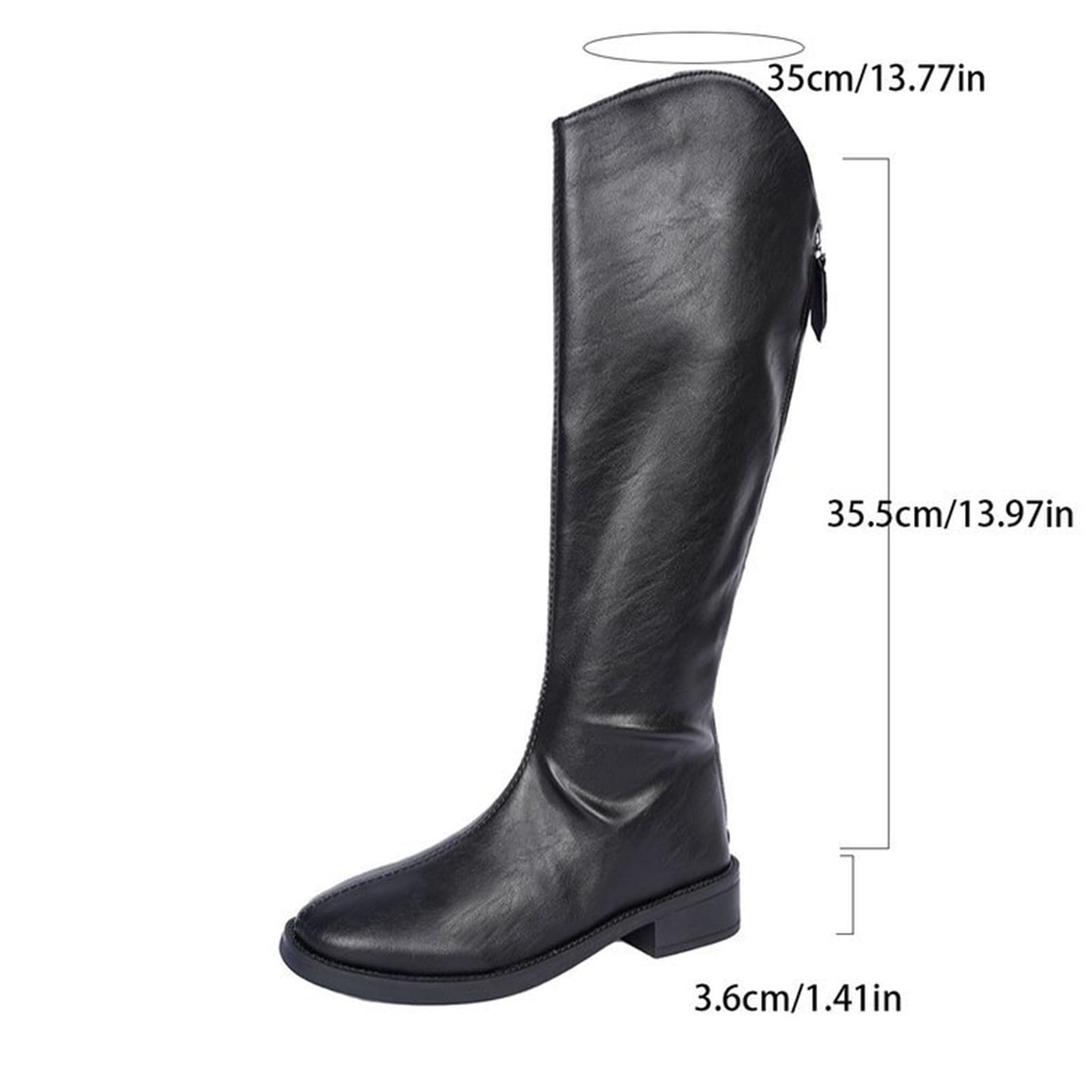 Botas de Invierno Mujer Botas Altas hasta la Rodilla con tacón Grueso, Punta Redonda y Cremallera Trasera. Calzado Liso para otoño/Invierno.